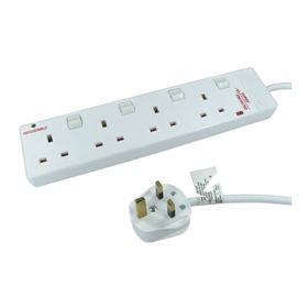 4 Gang UK Power Extension - Switched - 10mt tail