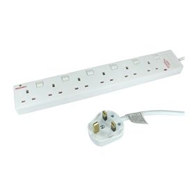 6 Gang UK Power Extension - Switched - 10mt tail