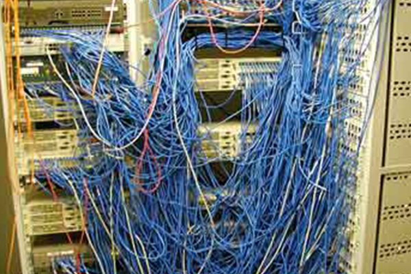 Server room with poor cable management